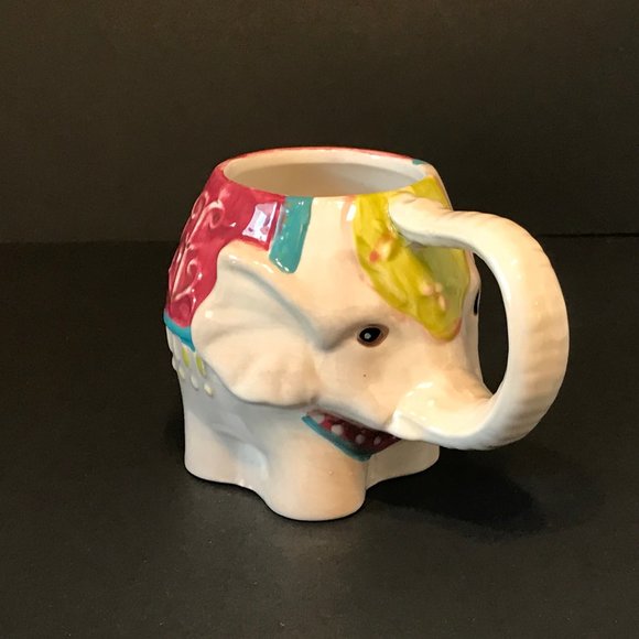 Vintage Pier 1 Circus Elephant Mug Hand Painted Ceramic Trunk Handle Mug - Picture 3 of 6